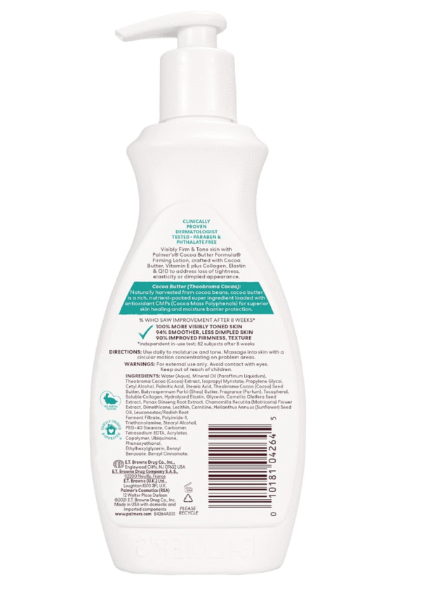 Palmer's Cocoa Butter Formula Skin Firming Body Lotion, Toning & Tightening Cream with Q10, Collagen & Elastin, Pump Bottle, 13.5 Oz. - Image 3