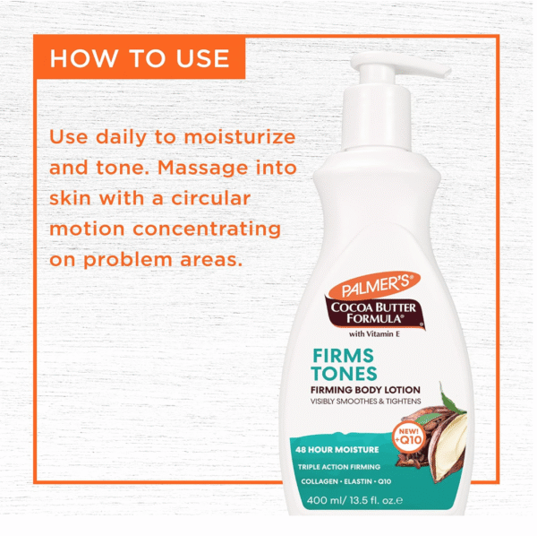 Palmer's Cocoa Butter Formula Skin Firming Body Lotion, Toning & Tightening Cream with Q10, Collagen & Elastin, Pump Bottle, 13.5 Oz. - Image 5