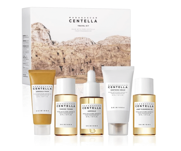 SKIN1004 Madagascar Centella Travel Kit, Toner, Ampoule, Soothing Cream, Cleansing Oil, Ampoule Foam, Basic Skincare Box, Compact Size, Soothing Calming