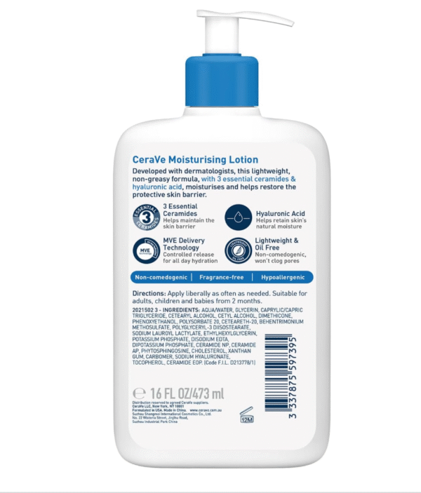 Cerave Moisturizing Lotion for Normal to Dry Skin with Hyaluronic Acid 473Ml - Image 2