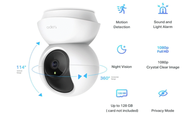 TP-Link Tapo Pan/Tilt Smart Security Camera, Indoor CCTV, 360 Rotational Views, Works with Alexa&Google Home, No Hub Required, 1080p, 2-Way Audio, Night Vision, SD Storage, Device Sharing (TC70) - Image 2