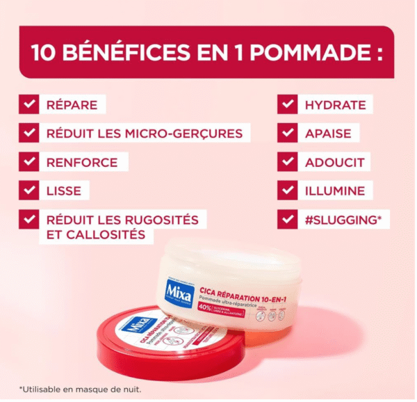 Mixa Expert Peau Sensible - Pommade Ultra-Réparatrice Cica Réparation 10-en-1 - Peaux Extra Sèches et Rugosités - Pieds, Genoux, Mains, Coudes - 100H d'Hydratation - Hypoallergénique - 150 ml - Image 7