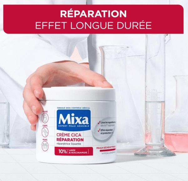 Mixa Crème Cica Réparation - Expert Peau Sensible - Réparation Effet Longue Durée - Peaux Très Sèches et Rugueuses - Visage, Corps, Mains - Hypoallergénique - 400ml - Image 2