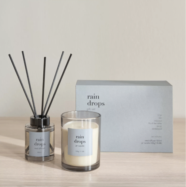 Asasi Rain Drops Scented Candle and Diffuser Gift Set - 28hr - Image 3